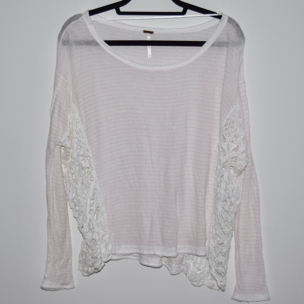 Free People Light Pink and White Striped Top